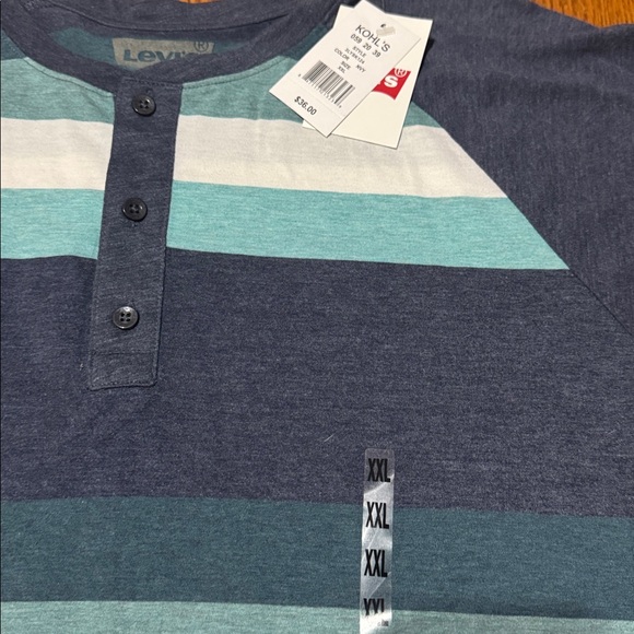 Levi’s NWT Striped Blue and Gray Henley Shirt size XXL - Picture 2 of 3